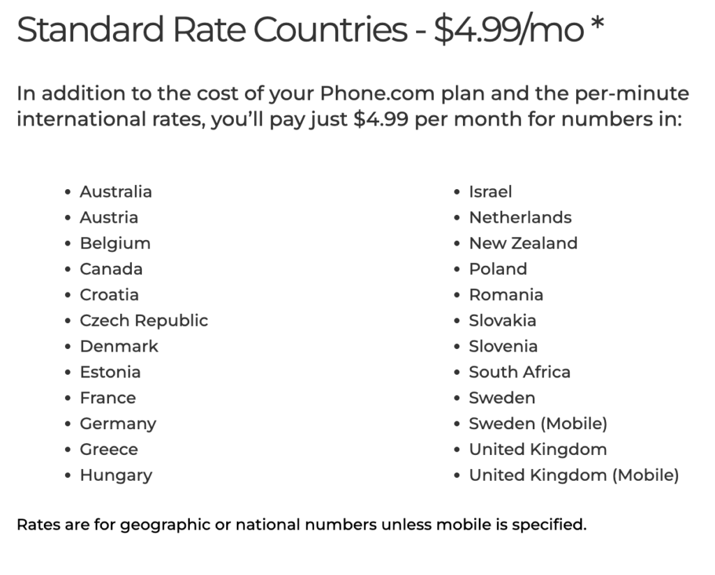 Standard Rate Countries